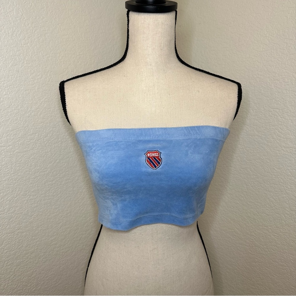 Y2K Forever 21 KSwiss Baby Blue Velvet Tube Top Size Small